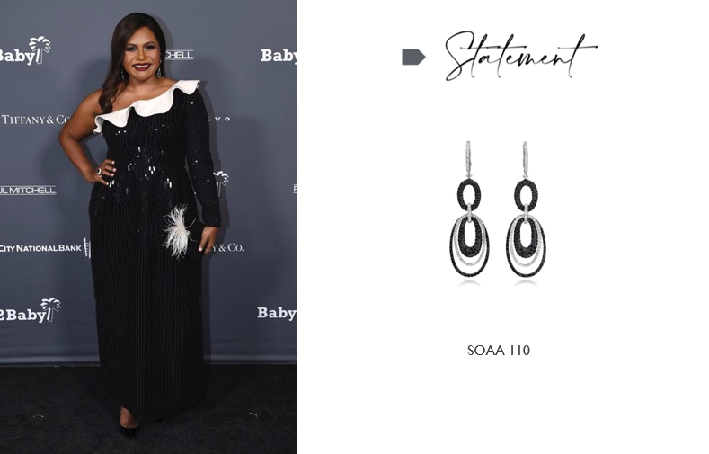 Mindy Kaling wearing Le Vian®  earrings to the Baby2Baby 10 Year Gala 