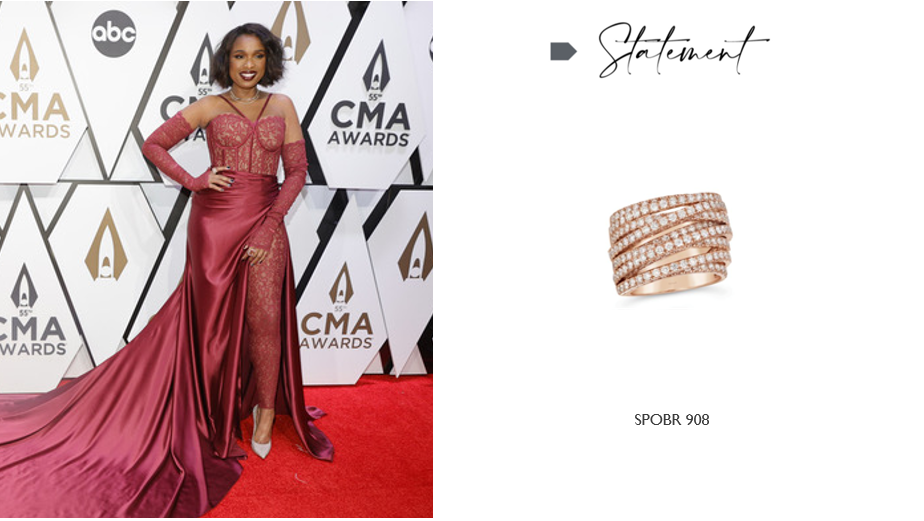 Jennifer Hudson wearing a Le Vian® ring to the 55th Annual Country Music Association Awards