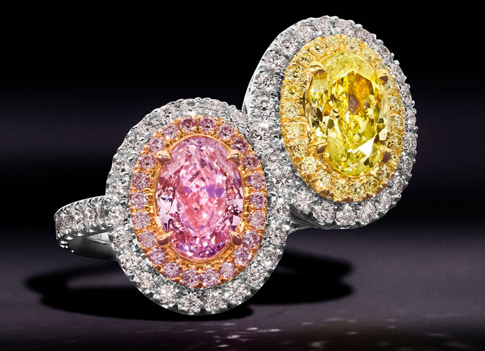 Fancy Yellow and Pink Diamond Moi et Toi Ring